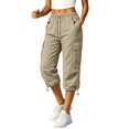 thumbnail image 2 of Women's Capri Cargo Pants, Elastic Waist Cropped Hiking Pants for Women, Lightweight Quick Dry Jogger Trousers with Multi Utility Pockets, Adjustable Capri Length Streetwear Travel Pants Coffee XXXL, 2 of 9