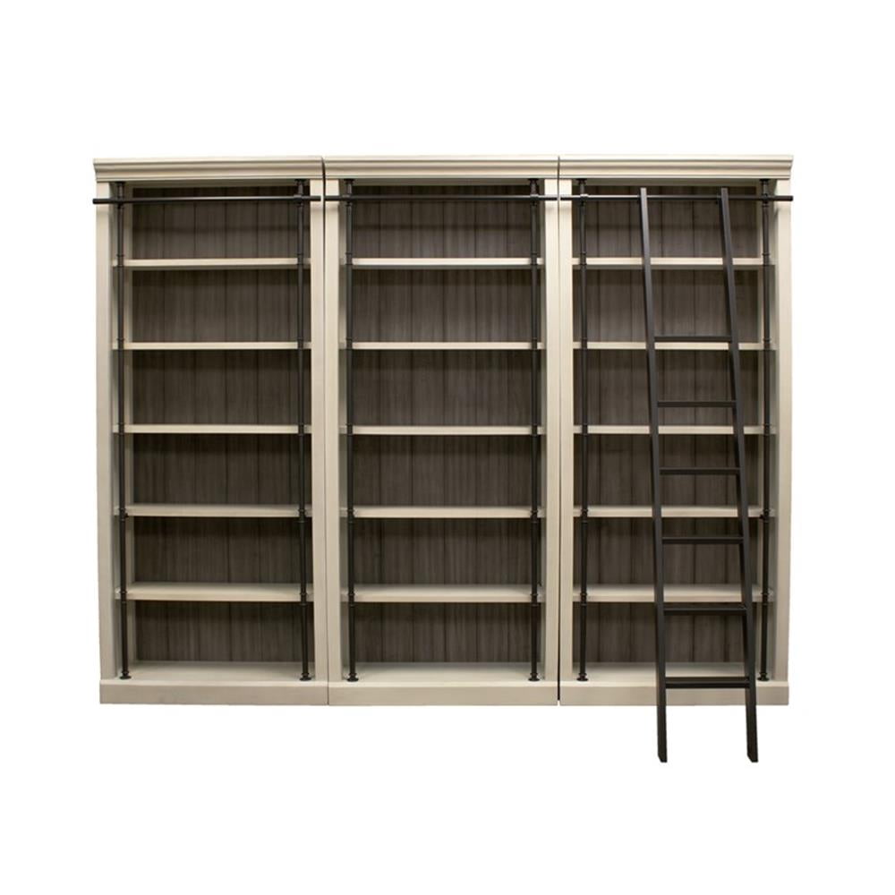 Traditional 8' Tall Wood Bookcase Wall With Ladder Aged Office Bookcases White