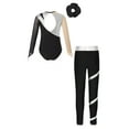 thumbnail image 2 of TiaoBug Kids Girls Diamond Long Sleeve Ballet Gymnastics Leotard Workout Bodysuit with Pants Hair Band Set Silver&Black 8, 2 of 5