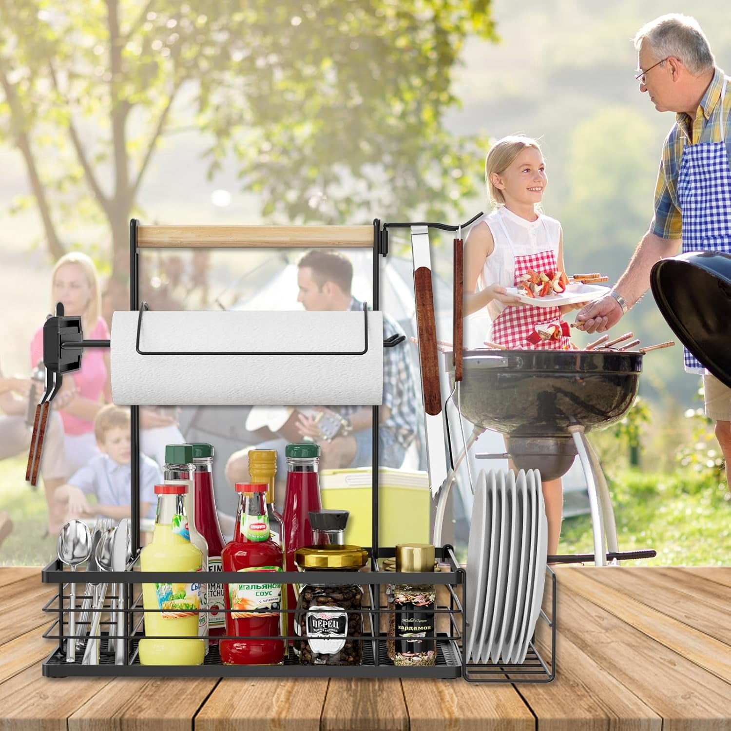 NEYCIL Grill Caddy with Magnetic Tool & Paper Towel Holders, Barbecue Grill Tool Organizer for Outdoor Camping, Cooking, Camper