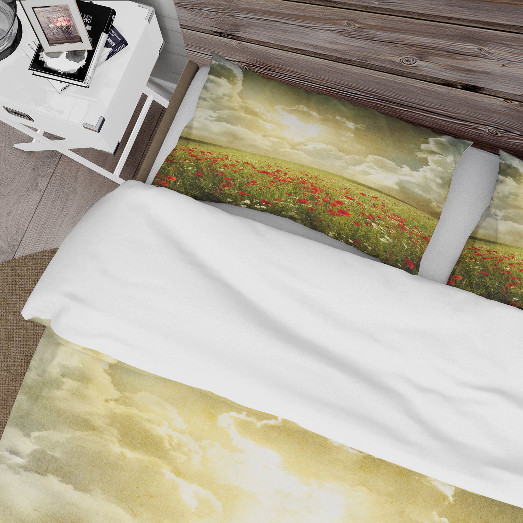 Designart 'Wild Poppies on Cloudy Background' Rustic Duvet Cover Set