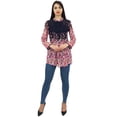 thumbnail image 3 of Phagun Women's Blue Digital Floral Printed Full Sleeve Pintuck Casual Tunic-26, 3 of 7
