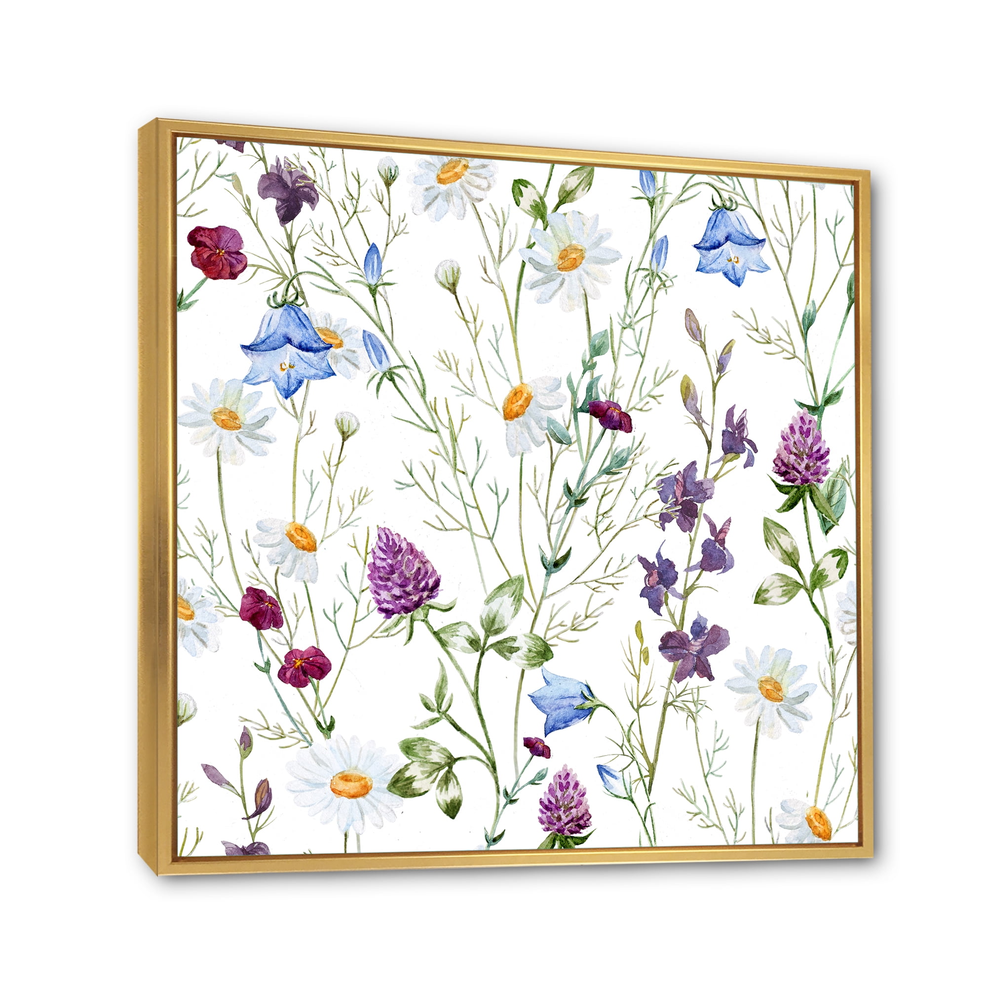 Designart 'Wildflowers Clover Bell and Chamomile I' Traditional Framed Canvas Wall Art Print