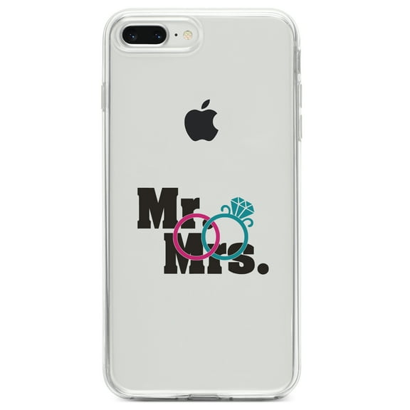 DistinctInk Clear Shockproof Hybrid Case for iPhone 7 PLUS / 8 PLUS (5.5" Screen) TPU Bumper Acrylic Back Tempered Glass Screen Protector - Mr. & Mrs. Wedding Rings