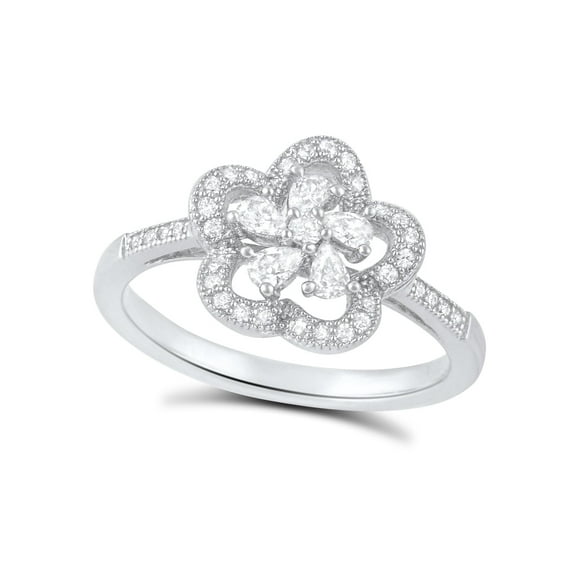 Sterling Silver Cz Abstract Halo Flower Ring for Women and Teens - Size 4