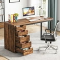 thumbnail image 3 of Tribesigns Computer Desk with 5 Drawers, 47 inches Rustic Brown Home Office Desk with Storage, Modern Study Writing Table Workstation for Small Spaces, Brown, 3 of 5