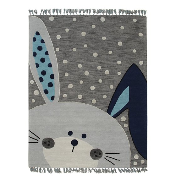 EORC Gray Hand-Tufted Wool Transitional Children Tufted Rug, 5' x 8'-Color:Gray,Material:Wool