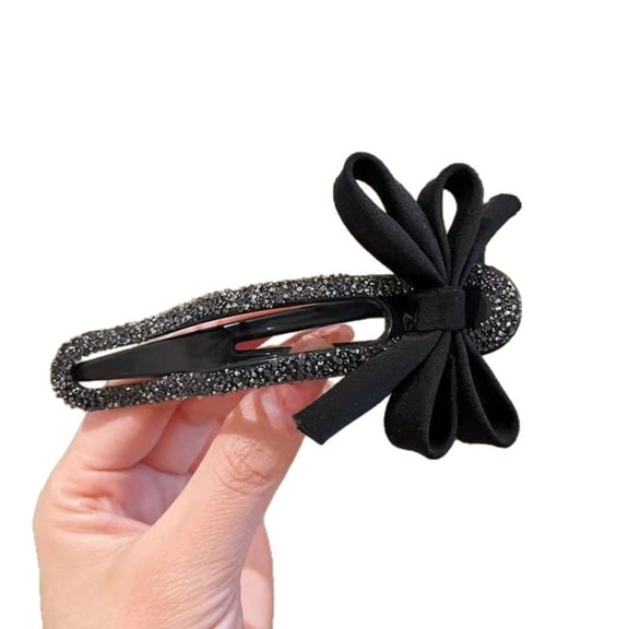 Ladies' High-end Black Diamond Studded Bow Tie Hair Accessory with Duckbill Clip