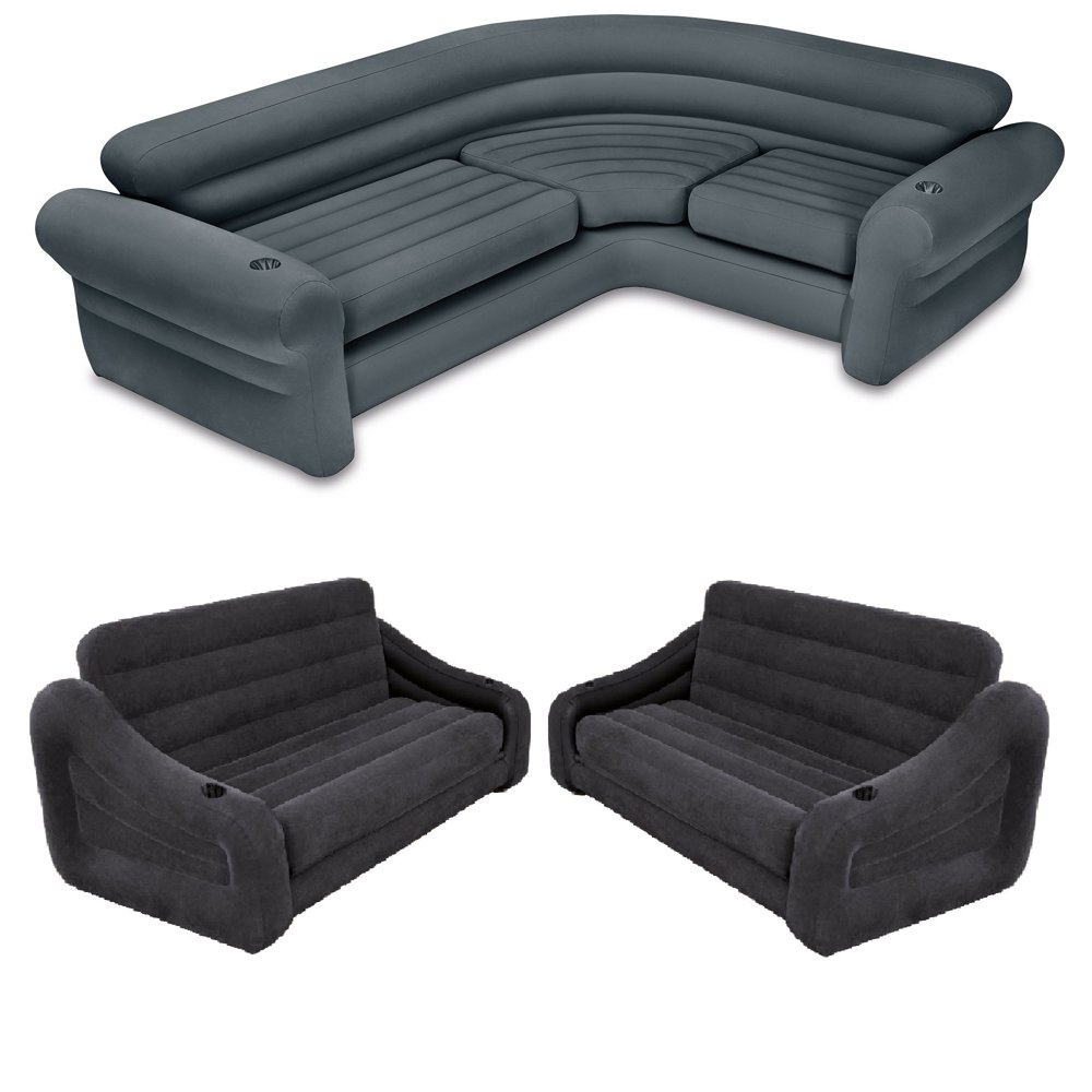 Intex Inflatable Indoor Corner Couch Sectional w/ Queen Futon Sofa Bed