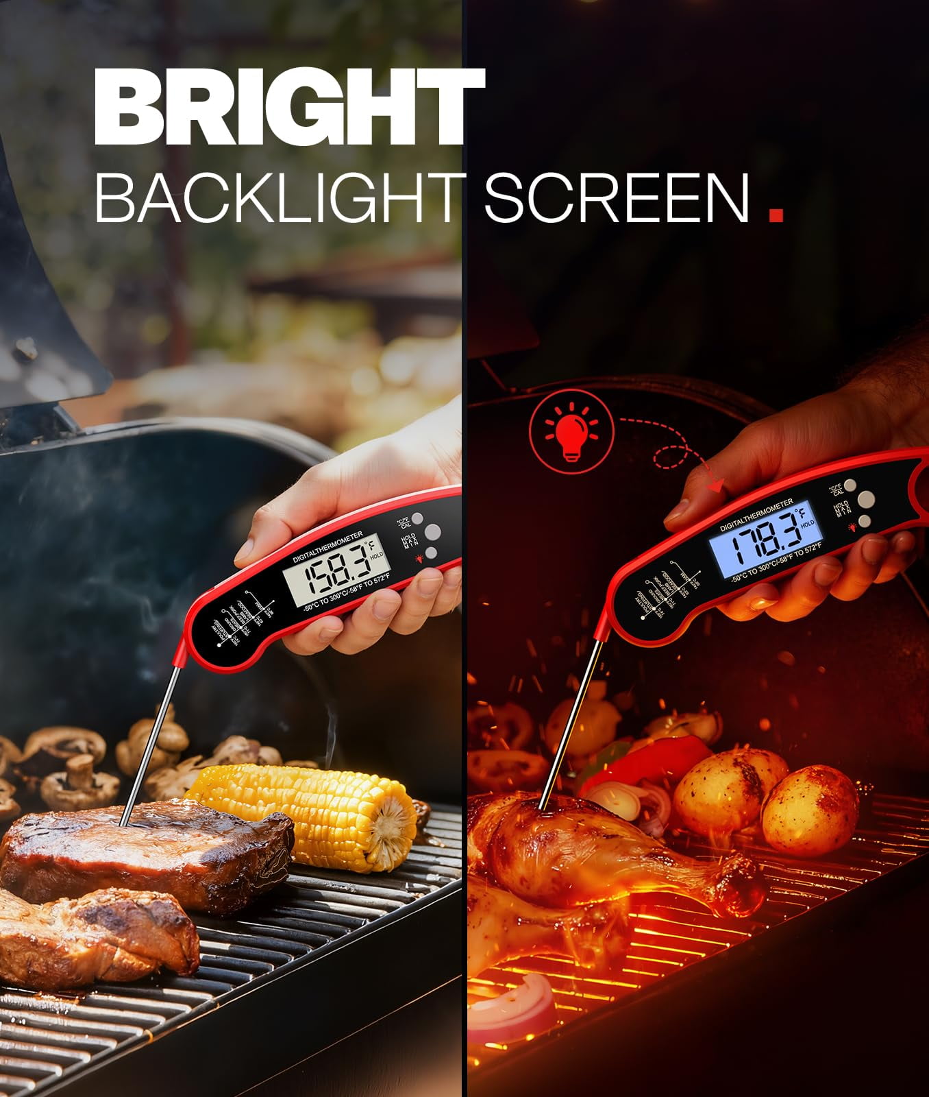 CAURHQSX Meat Thermometer Digital - Instant Read Food Thermometer for Cooking Grilling, Candy, Air Fryer, Griddle Probe Kitchen Gadgets Essentials BBQ Accessories, Gifts for Him, Red