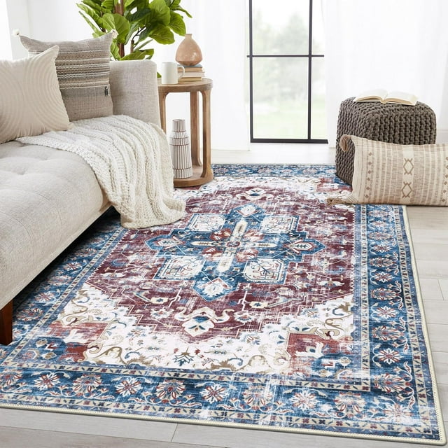 Washable Rugs x Vintage Area Rugs Area Rugs Low Pile Floor Carpet Printed Soft Durable Stain Foldable Rugs Living Room Dining Room Bedroom