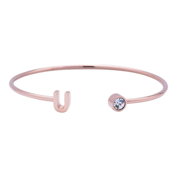 Pulsera Mujer Inicial Letra LuckyLy, Acero Inoxidable y Zirconia Cúbica, Modelo Sonia rosa UNITALLA