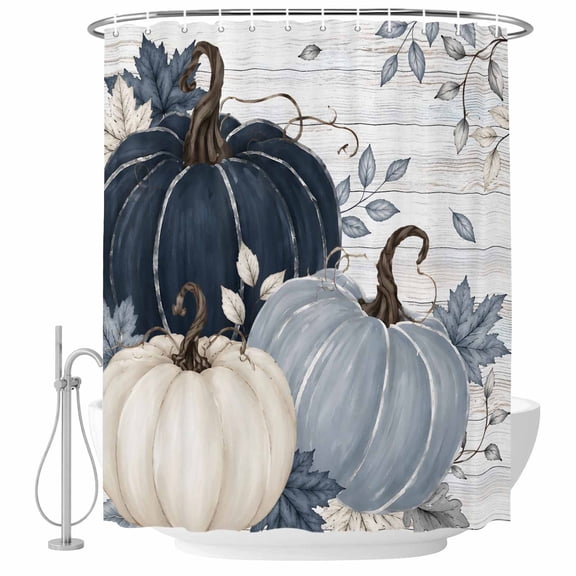 Decorative Shower Curtain Farmhouse Waterproof Bath Shower Curtains Bathroom Accessories Navy Blue Fall Machine Washable Curtain 48x72 Inch for Home Hotel Thanksgiving Pumpkin Vintage Botanical