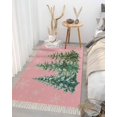 Pink Christmas Tree Entryway Rug 3'x5', Washable Woven Cotton Area Rug