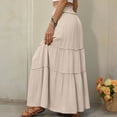 thumbnail image 6 of Long Skirts for Women Solid Color Elastic High Waist Tiered Pleated Casual Boho Flowy Beach Holiday Summer Maxi Skirt S-2XL, 6 of 6