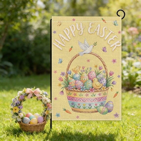 Hometravel Easter Garden Flag, Cute Bunny Egg Print Yard Flag, Spring Holiday Outdoor Decor, Double Sided, 12x18 Inch