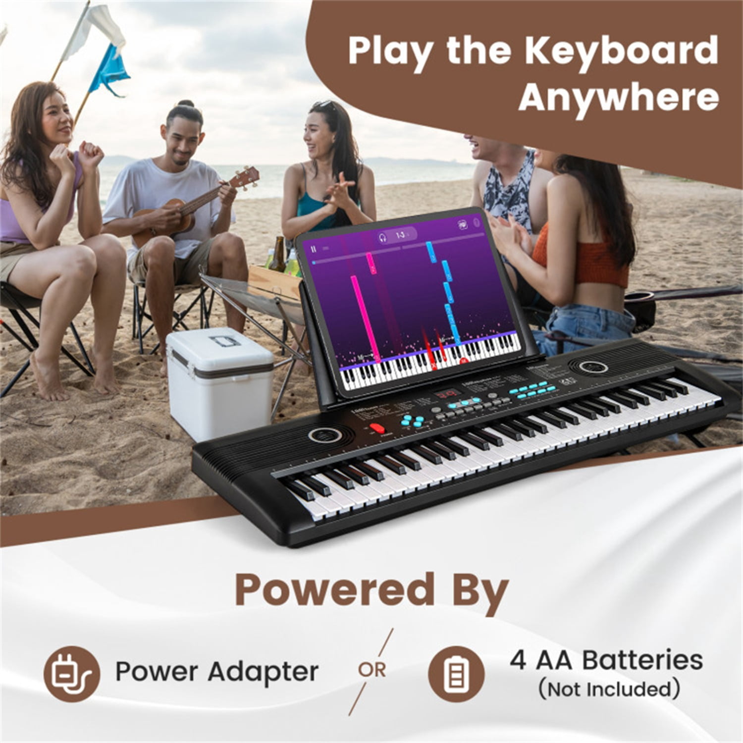 61-Key Portable Electric Keyboard for Beginners, 58.42×17.78×5.08 cm Digital Piano with 100 Rhythms/Timbres & Full Accessory Kit, Black