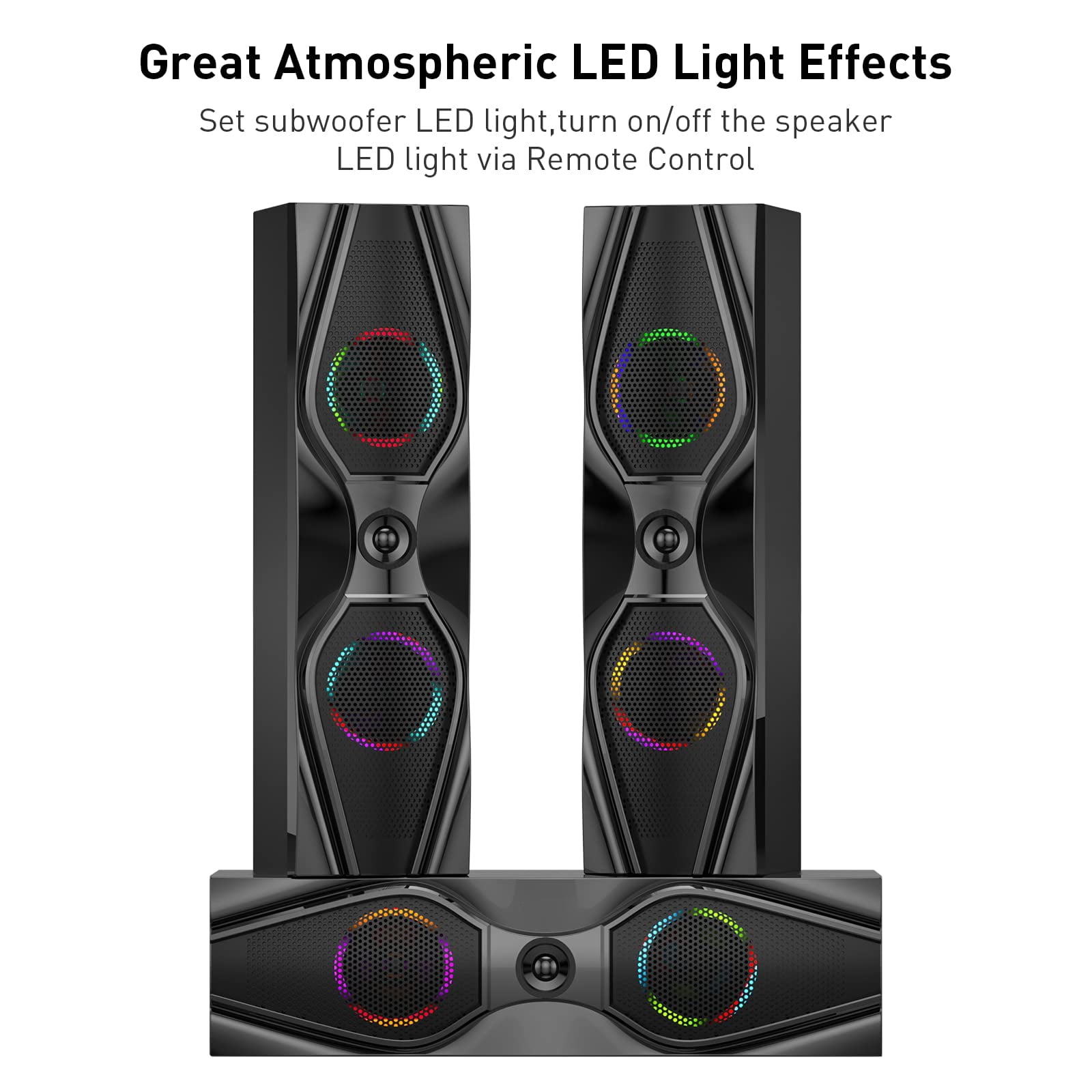 Rocoye 5.1 Home Theater Systems with 10" Subwoofer, Black