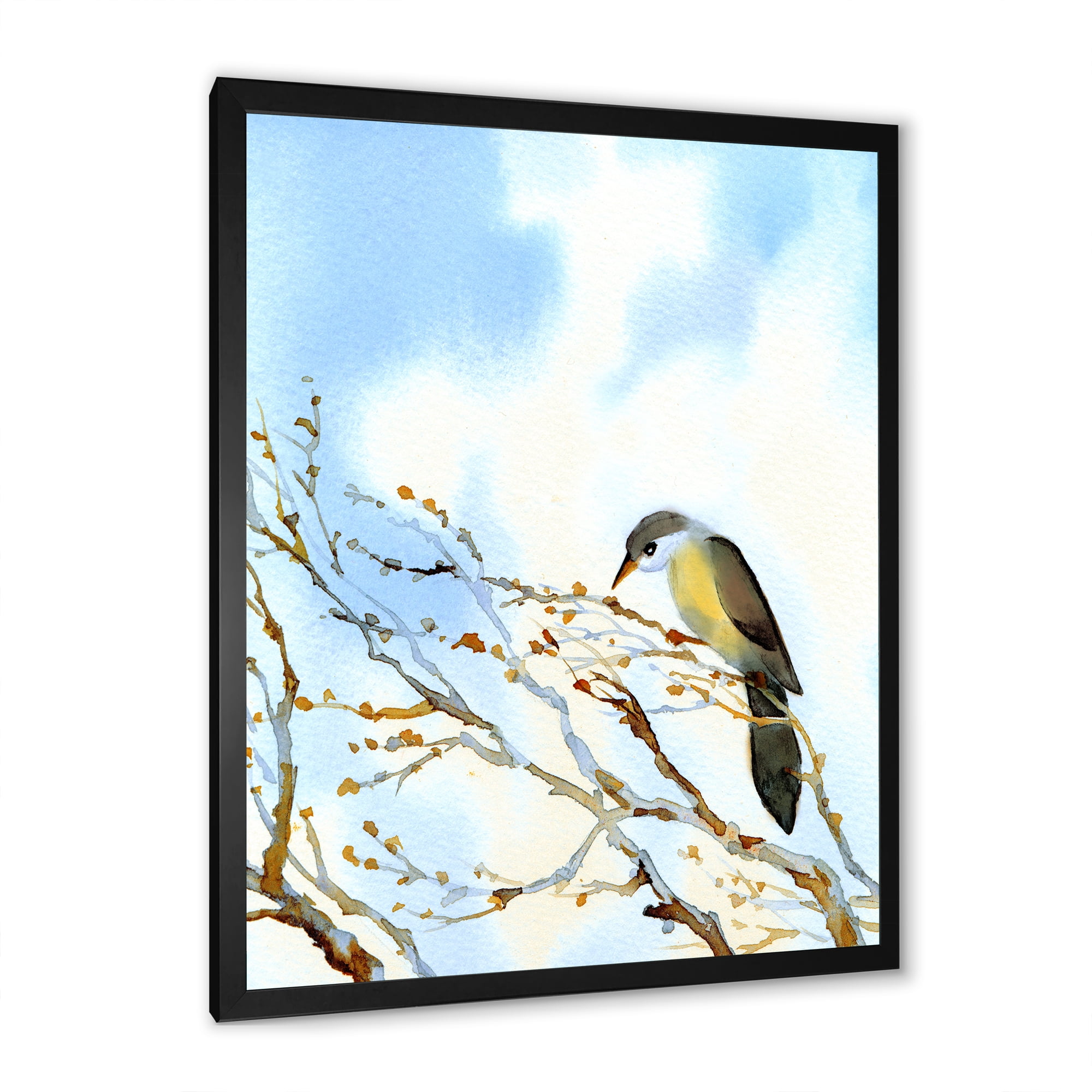 Designart 'Old Bird Sitting On Tree' Traditional Framed Art Print