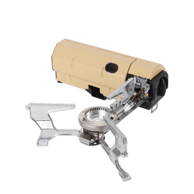 Tignapoo Portable Folding Gas Stove for Outdoor Camping and Picnic - Compact Tea Boiler and Fire Cooker in Khaki Color