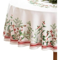 Home Fashions Winter Holiday Berry Bordered Tablecloth, Decorative Christmas Table Cover, 60" X 84", Oval, Multi Color