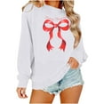 thumbnail image 4 of GUZOM Womens White Christmas Sweatshirt - Merry Christmas Red Bow Print, Loose Crewneck Long Sleeve, 100% Polyester Soft Festive Holiday Casual/Lounge Wear,Size S, 4 of 8