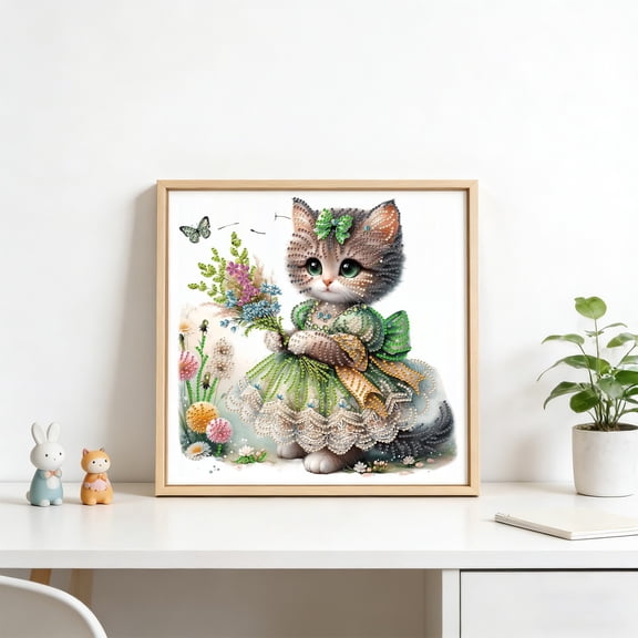 Cute Cat Diamond Painting Kit, Full Partial Drill Rhinestone Embroidery DIY Art Craft, Wall Decor Gift