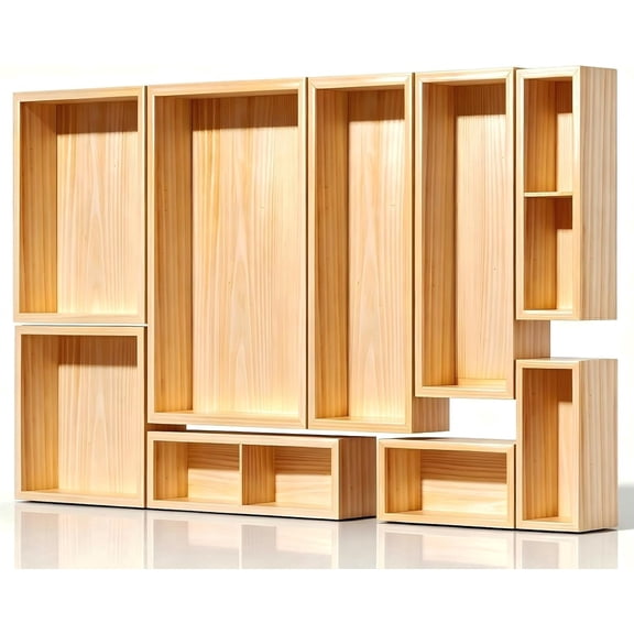 9-Pack Solid Wood Drawer Organizer, Modular Junk Drawer Organizer with Non-Slip Pad, Multi-Use Storage for Kitchen Office Bedroom Dresser for Utensil Stationery Makeup Stationery Tea & Coffee Pod