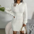 thumbnail image 5 of XEGLSBU Womens Sweater Dress Midi Length Womens Smockneck Puff Long Sleeve Bodycon Pullover Cute Mini Sweater Dress Sweater Dresses for Women Knee Length White Size L, 5 of 9