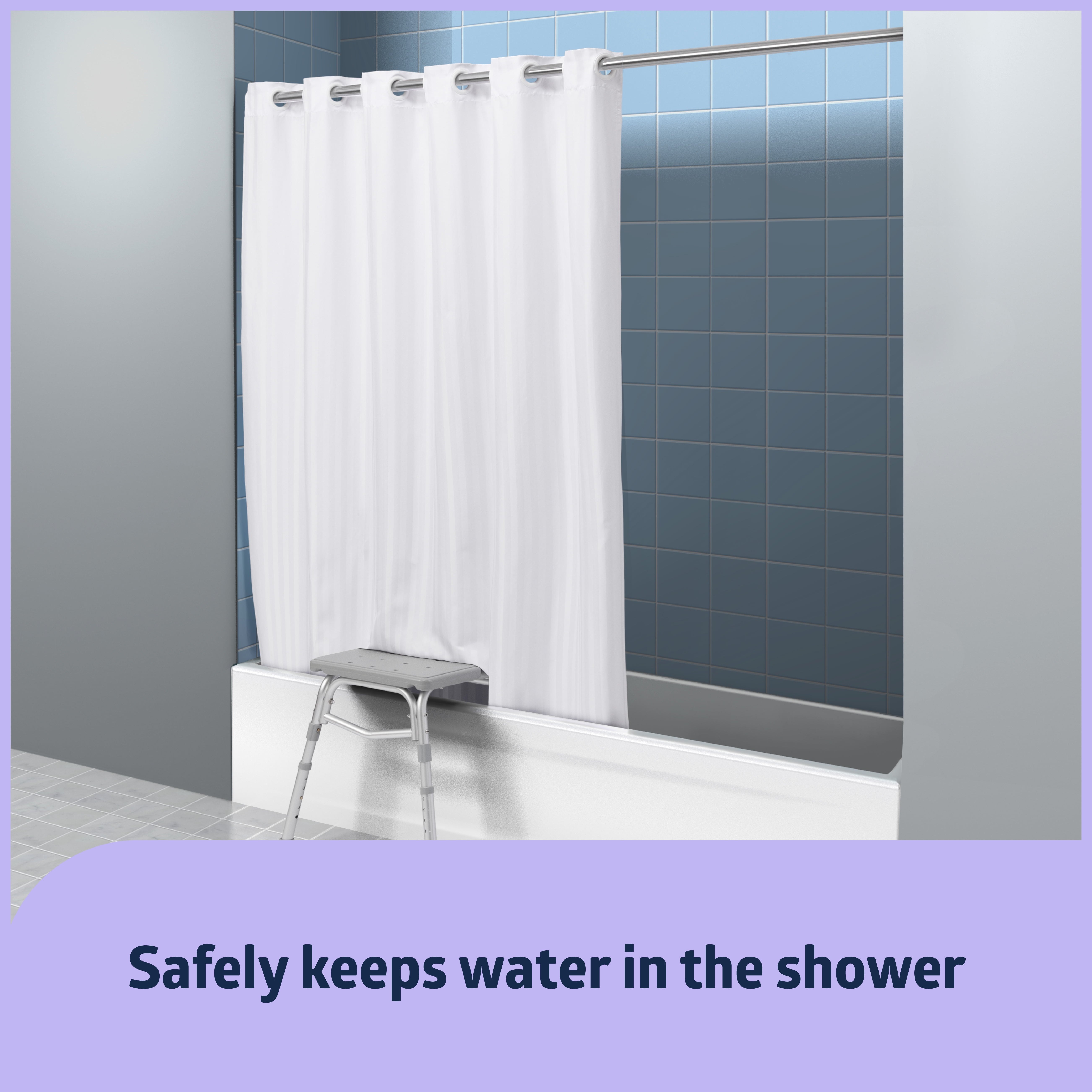 Medline White Polyester Shower Curtain, 74x54in Machine Washable
