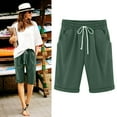 thumbnail image 2 of DDAPJ pyju Womens Plus Size Summer Shorts Cotton Linen Curling Bermuda Shorts Basic Solid Casual Elastic Waisted Knee Length Shorts with Pockets Bermudas mujer Elegantes Green XL, 2 of 5