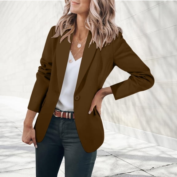 Xdegoge Womens Open Front Blazer Single Button Notched Lapel Long Sleeve Office Casual Business Work Professional Lightweight Elegant Suit Jacket Coats