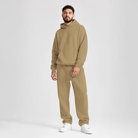 Mens Sweatsuit 2 Piece Casual Solid Hoodie & Sweatpants Set Oversized Minimalist Unisex Streetwear Tracksuit ,Winter Warm Hoodie Athletic Outfits
