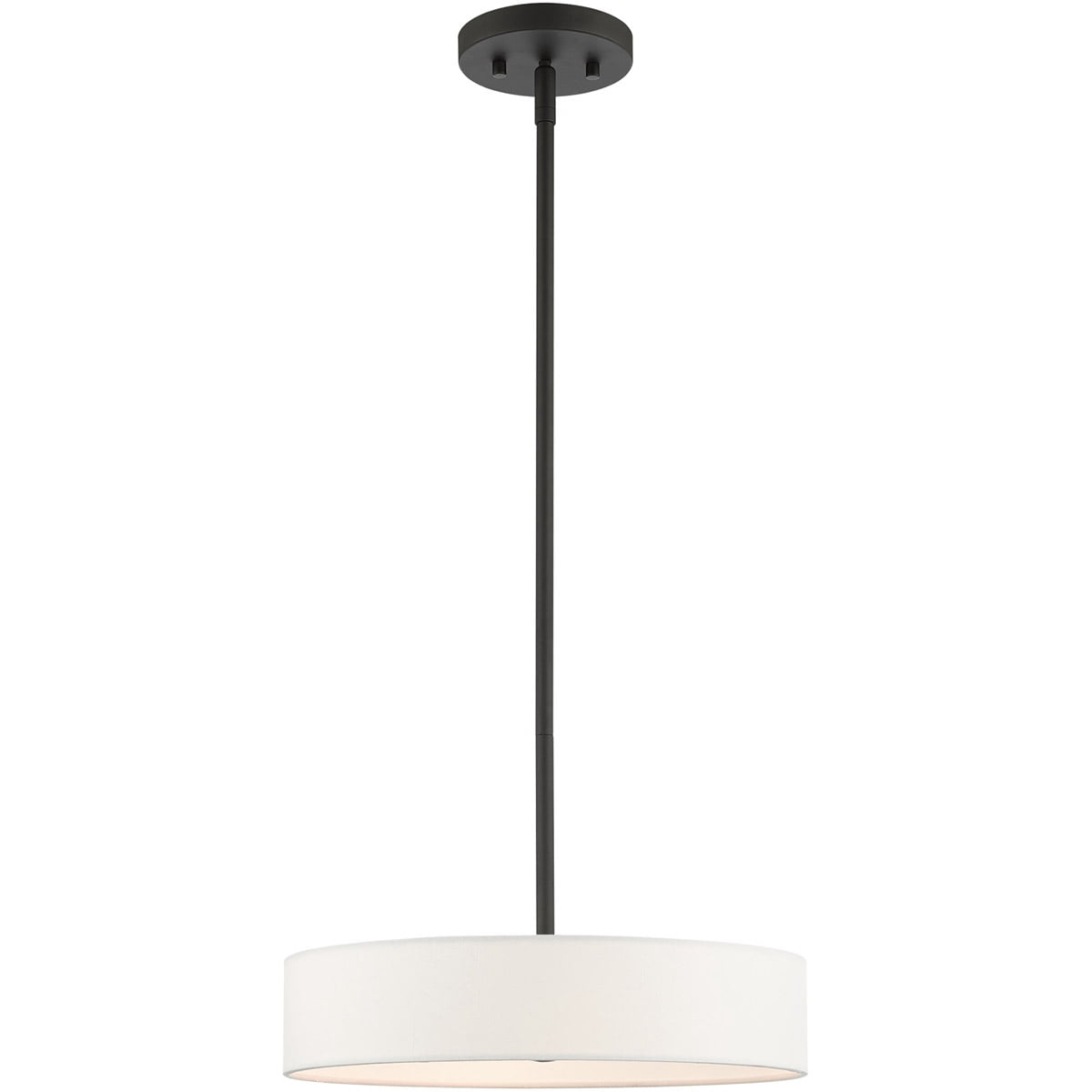 4 Light Black Chandelier with Hand Crafted Off White Fabric Hardback Shade