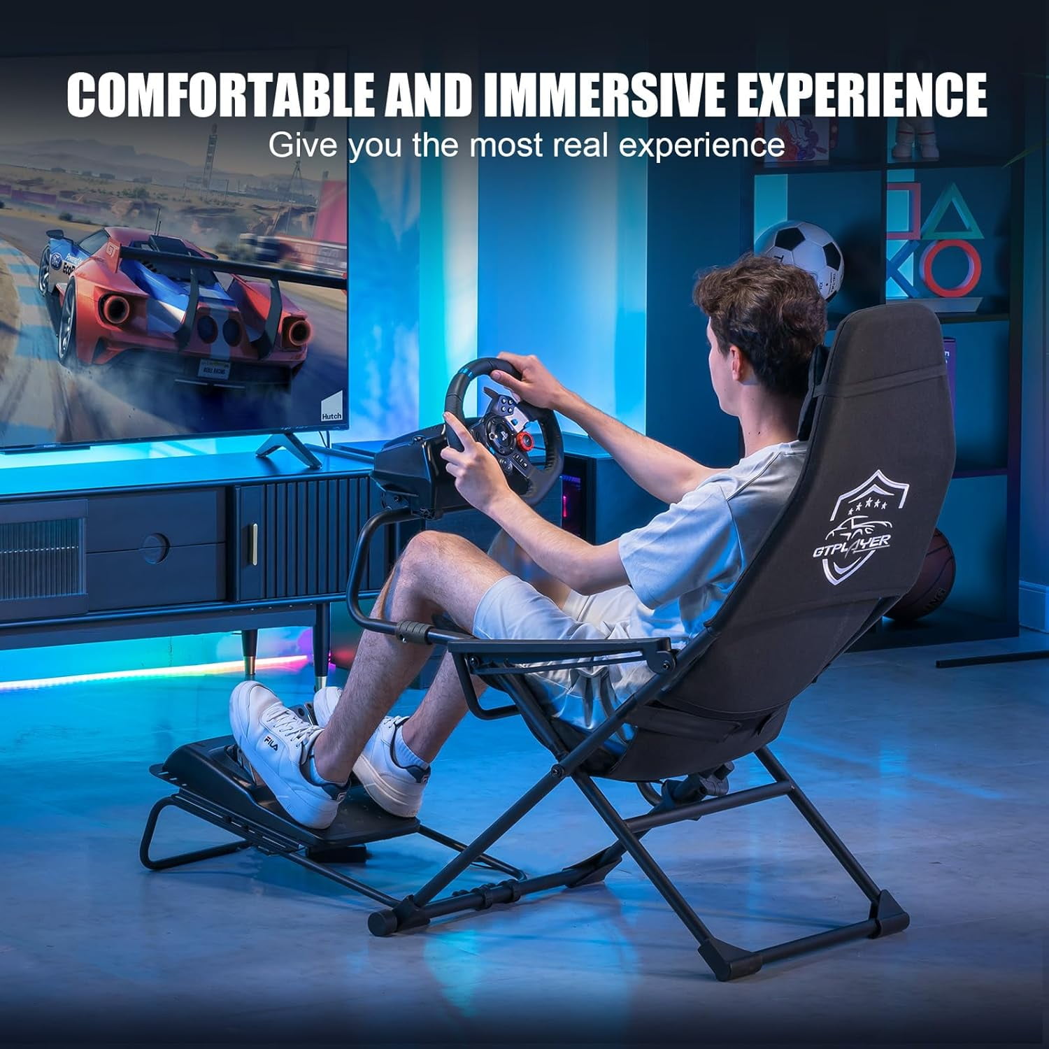 GTPLAYER Sim Racing Cockpit Foldable & Adjustable for High Performance Sim Racing Compact & Flexible Supports All Steering Wheels & Pedals for PC and Console Actifit Edition, Black