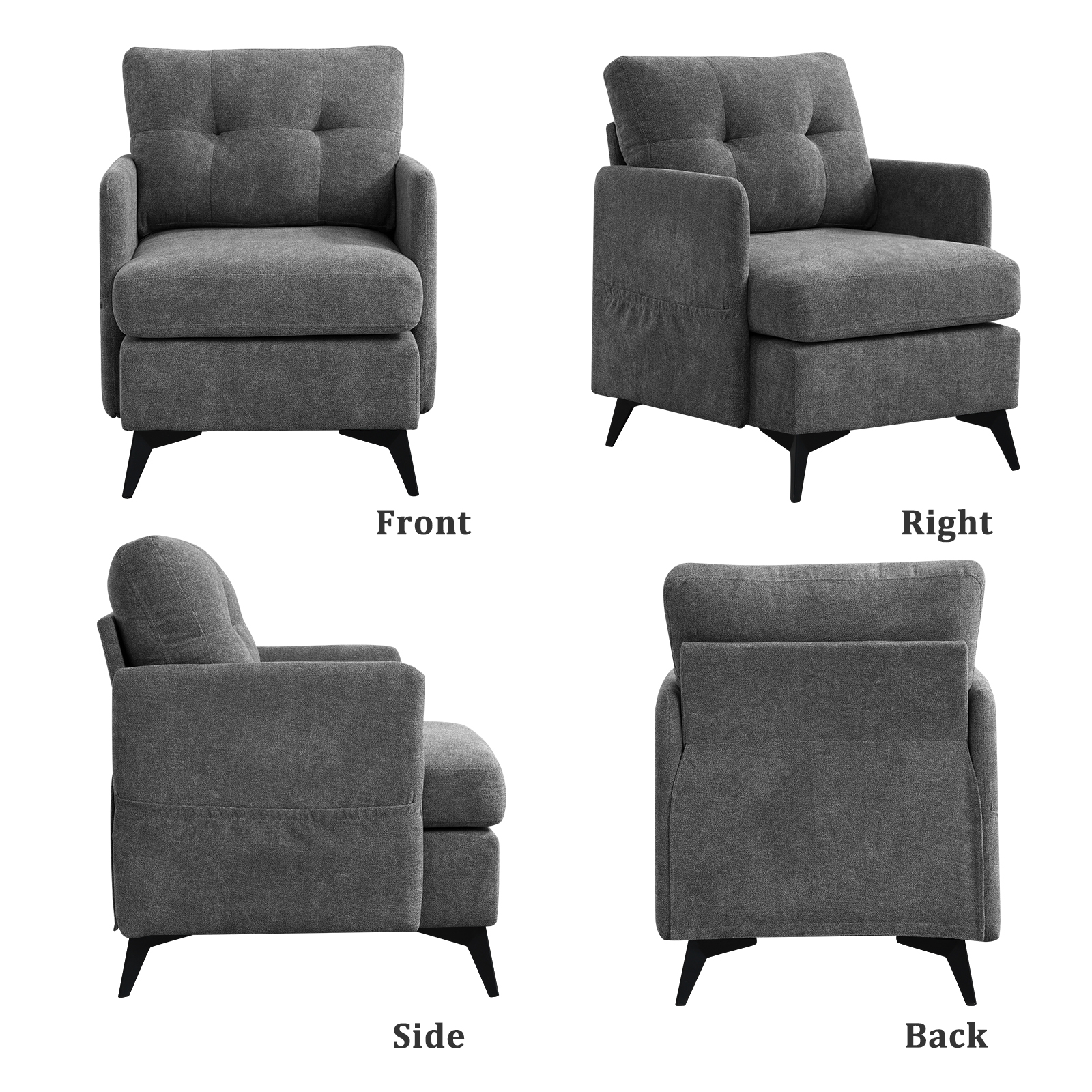MBBMW Modern Upholstered Accent Chair Armchair, Linen Living Room Chair, Single Sofa with Side Pocket and High Resilience Seating , Gray