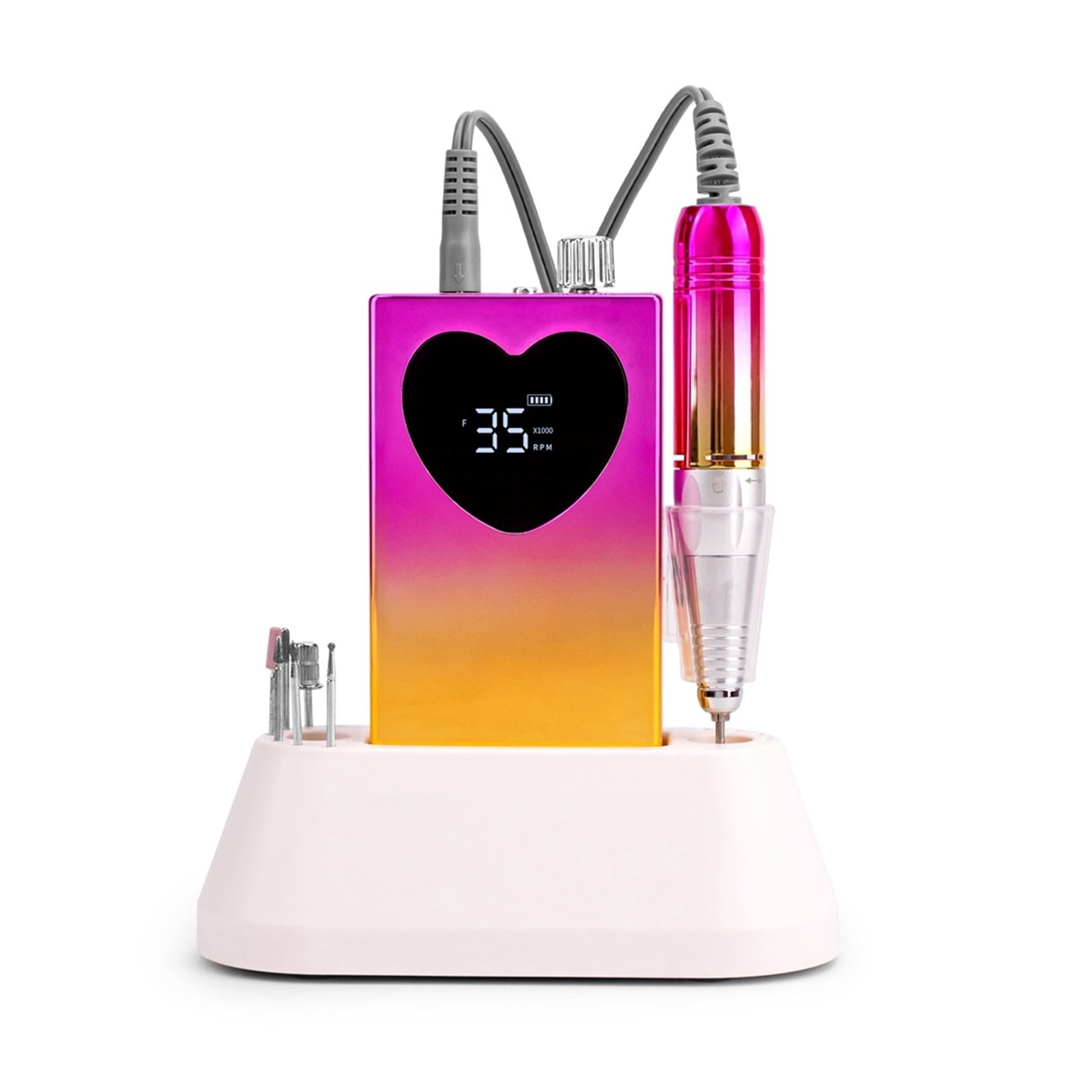 Irregular Display 35000RPM Portable Nail Drill With Desktop Base Cordless Battery Drilling Machine Pink Handle Wireless File ,Lightweight and Portable