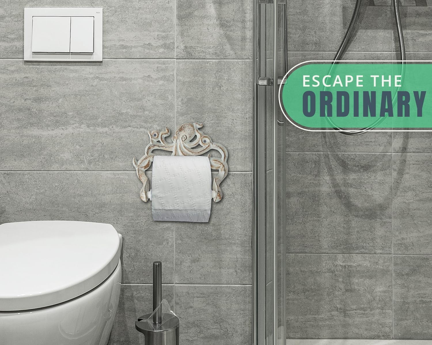 Comfify Cast Iron Octopus Toilet Paper Holder, Wall Mounted Bathroom Holder, Rust White