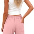 thumbnail image 6 of Nhthy Women's Summer Linen Loose Pants Straight Leg Trousers Button Elastic Waist Pockets Pink M, 6 of 9