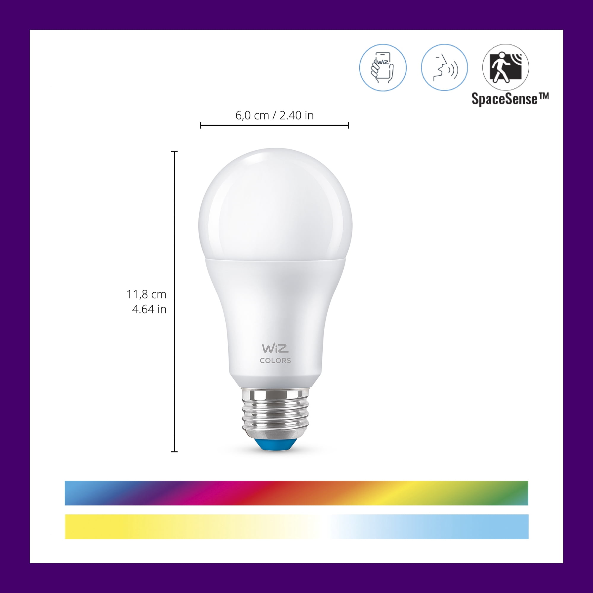 WiZ Connected LED 60-Watt A19 General Purpose Light Bulb, Frosted, Color and Tunable White, Dimmable, E26 Medium Base (6-Pack)