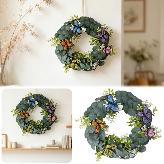 CoreLiving Eucalyptus Wreath for Front Door 16 Inch, Artificial Greenery Wreath with Berries, All Season Farmhouse Decor for Indoor Outdoor Wall Window