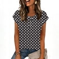 thumbnail image 7 of Staron Women's Spring Summer Casual Printed Button-Up Shirt Round Neck Short Sleeve Loose Top Tunic Blouse, Black XL, 7 of 7