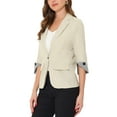 thumbnail image 4 of INSPIRE CHIC Women's Office Work Suit Jacket Notched Lapel Collar 3/4 Sleeve Blazer XS Beige, 4 of 5