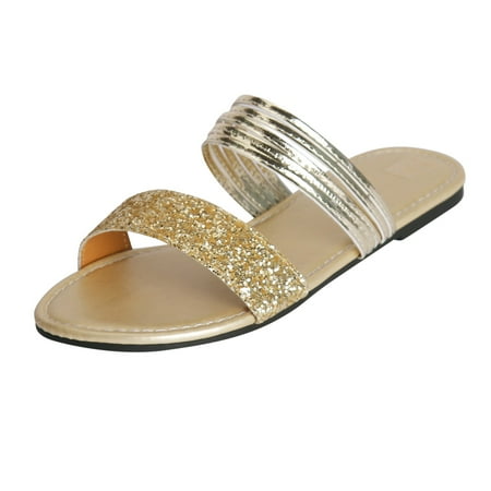 

YUHAOTIN Black Sandals Women Wedge Heel Shoes Flat Sandals Fashionable Gold Silk Slippers Comfortable One Foot Wearing Sequined Beach Sandals Sparkly Sandals for Women