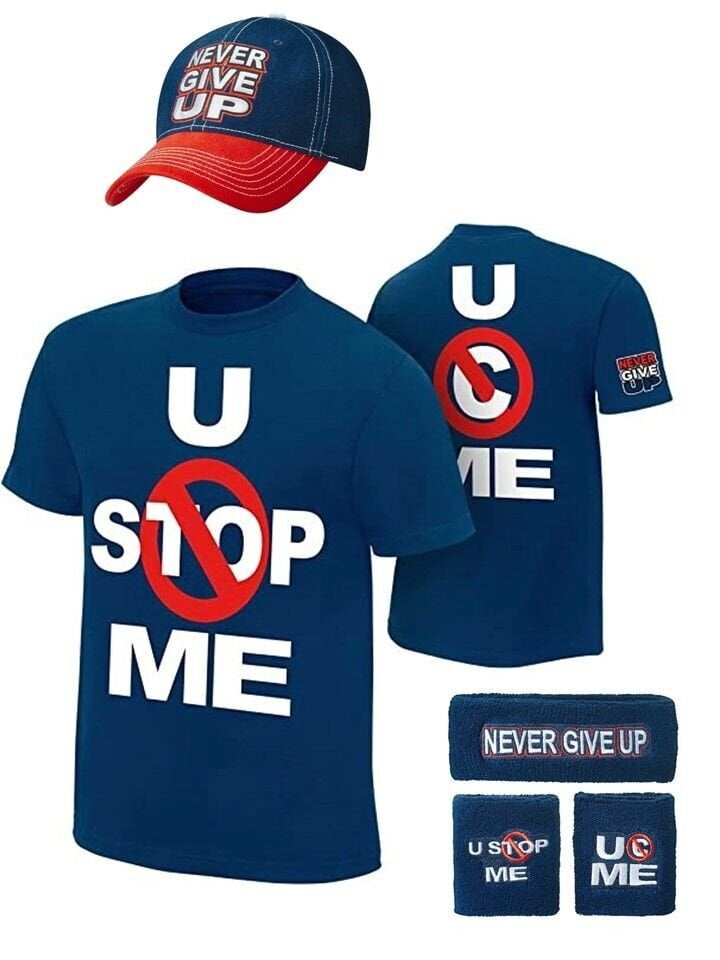 John Cena Navy Blue U Can't Stop Me Mens Costume Tshirt Hat Wristbands