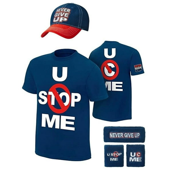 John Cena Navy Blue U Can't Stop Me Mens Costume Tshirt Hat Wristbands