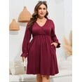 thumbnail image 6 of Yesfashion Women's Plus Size V-Neck Long Sleeve Dress with Pockets – Casual Flowy Maxi Dress for Everyday Wear, 6 of 9
