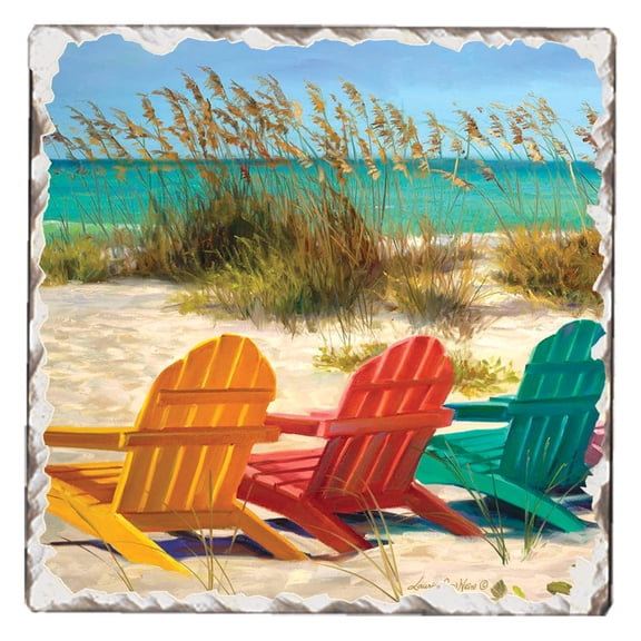 Thirstystone Colorful Beach Chairs Single Tumbled Tile Coaster Create Your Own Set