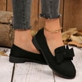 thumbnail image 5 of Women's Bowknot Dress Ballet Flats Shoes Low Chunky Heel Round Toe Slip On Comfortable Canvas Work Loafers Black Size 7, 5 of 9