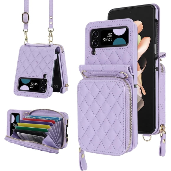 MYKOMI for Samsung Galaxy Z Flip 4 Case with Card Holder and Adjustable Strap, Stylish and Versatile Accessory, Heavy Duty Shockproof Case for Galaxy Z Flip 4